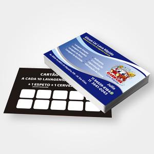 Cartão de visita frente colorido e verso preto e branco Couchê 250g 4,8x8,8 4x1 Frente colorido verso preto e branco Verniz Total Frente Corte reto 